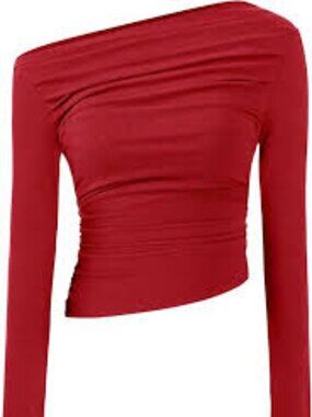NWT Tarse Women's Red Off-Shoulder Long Sleeve Activewear Top